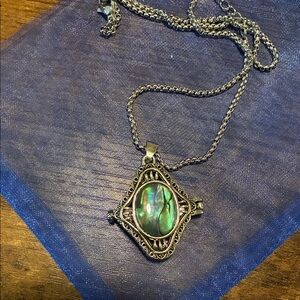 Silver-Tone Abalone Locket Pendant Necklace